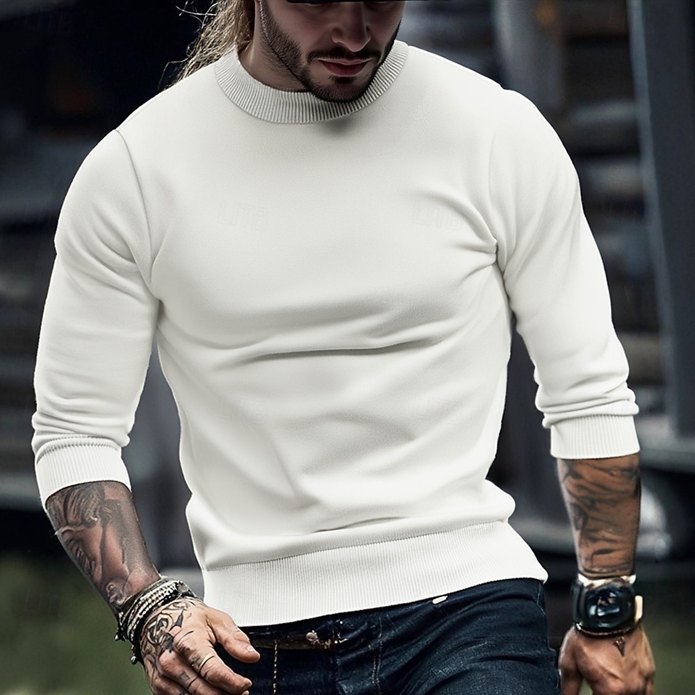 Voor heren Trui Gebreide trui Geribd breien Normale tops Gebreid Effen Hoge nek Modieus Basic Vakantie Alledaagse kleding Kleding Herfst Winter Rood Marineblauw S M L 2026 - $26.99 –P1