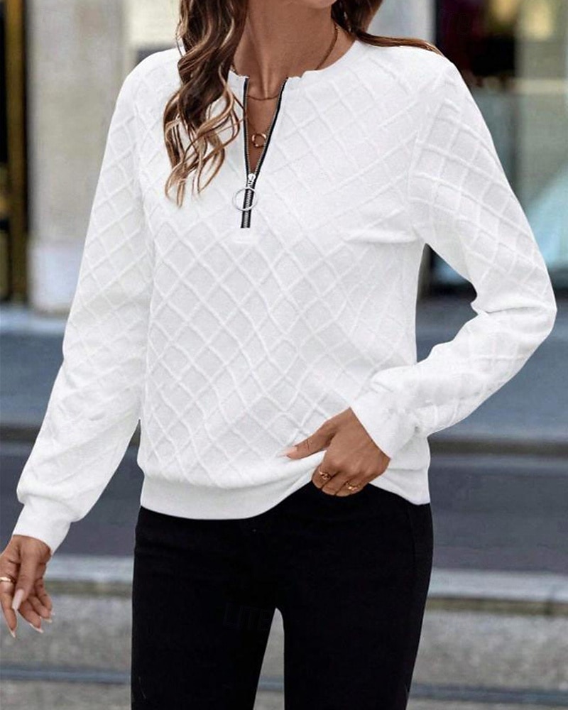 Per donna Felpa con texture Felpe Felpe con cerniera Semplice Streetwear Casual Comodo Manica Lunga Collo Alto Top Regolari Streetwear Ferie Uscire Zip a un quarto Bianco Primavera Autunno del 2025 a $23.99 –P3