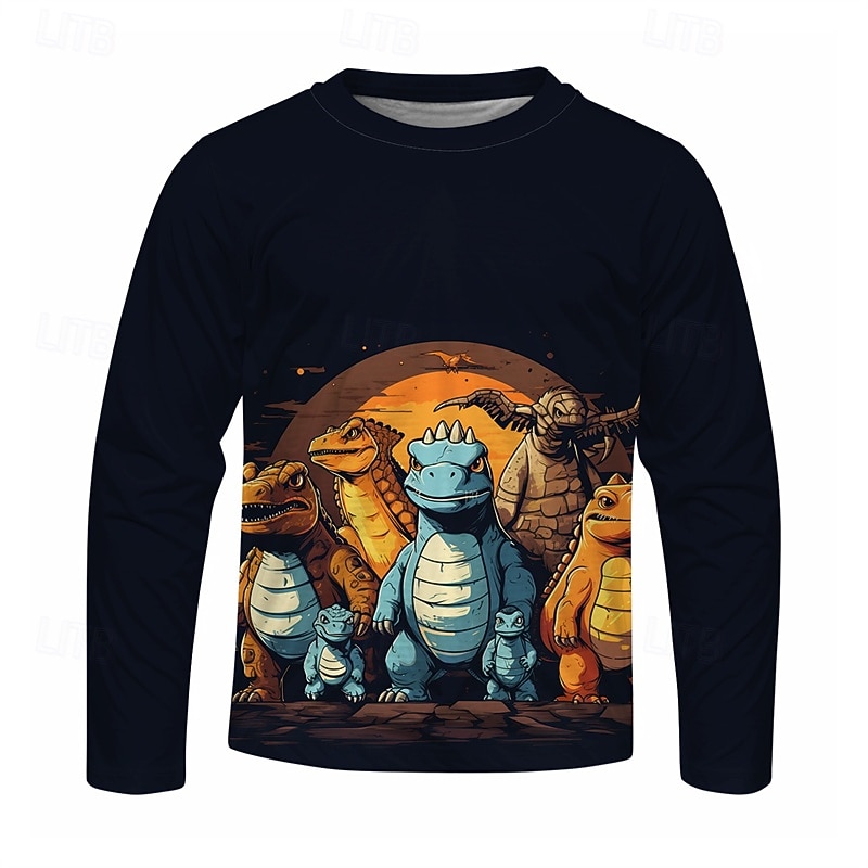 Pojkar 3D Tecknat Dinosaurie T-shirt Långärmad Vår Höst Mode Grundläggande Barn 4-12 år Rund hals Utomhus Ledigt Dagligen Normal 2025 - $13.99 –P9