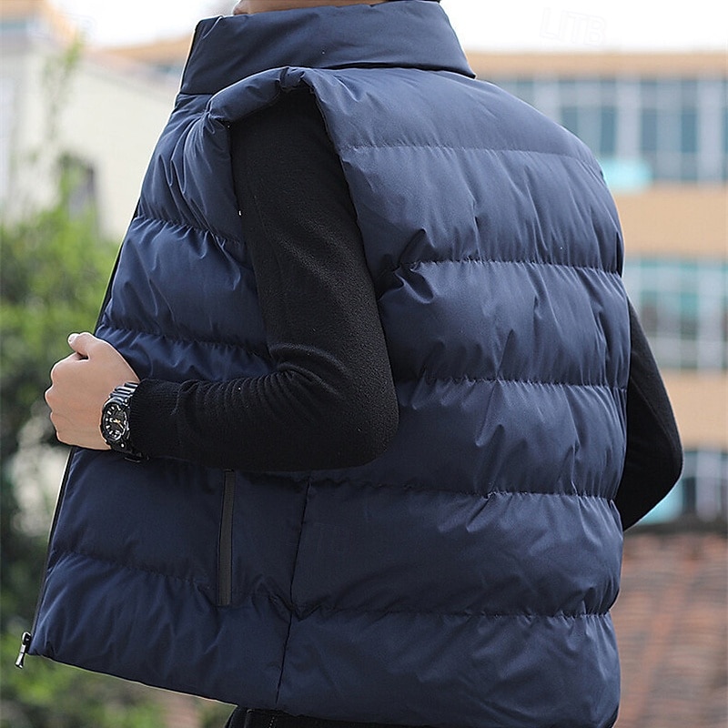 Herren Steppweste Weste Gilet Urlaub Täglich Date Mode Lässig Winter Tasche Polyester Warm Bequem Einfarbig Reisverschluss Stehkragen Normale Passform Schwarz Rote Blau Grau Weste 2025 - $19.49 –P17