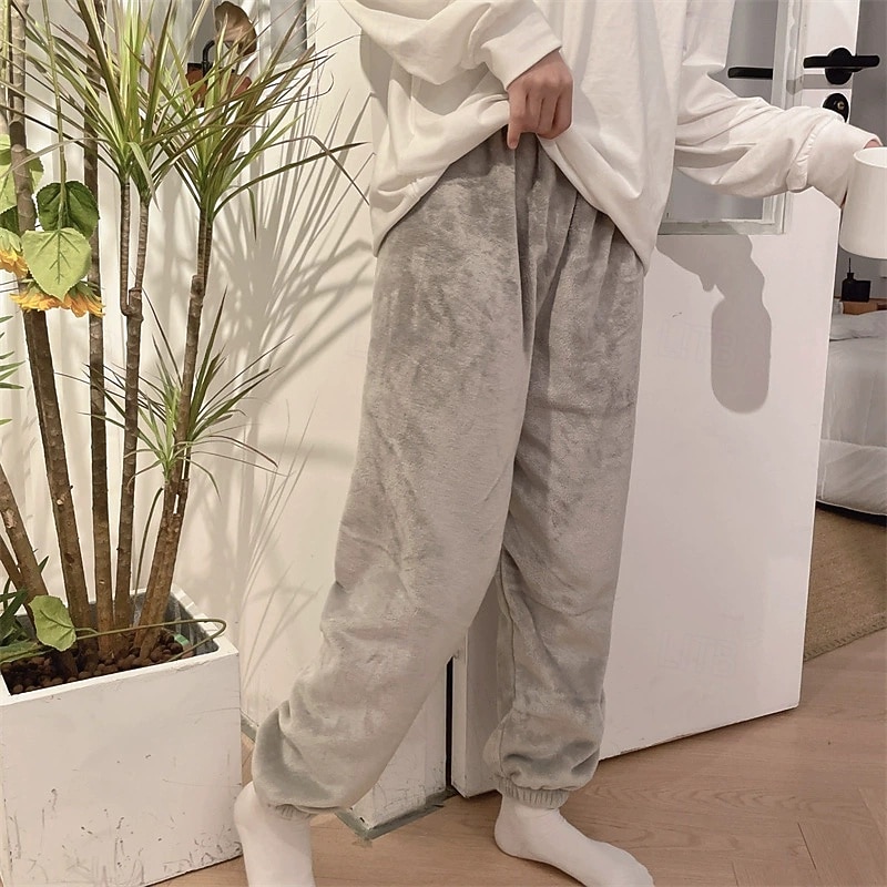 Women's Fleece Pants Slacks Straight Chino Plus velvet Full Length Natural Plain Elastic Waist Comfortable Home Casual Daily Dark Brown Pink Brown Green Winter Regular Fit 2025 - $20.99 –P3