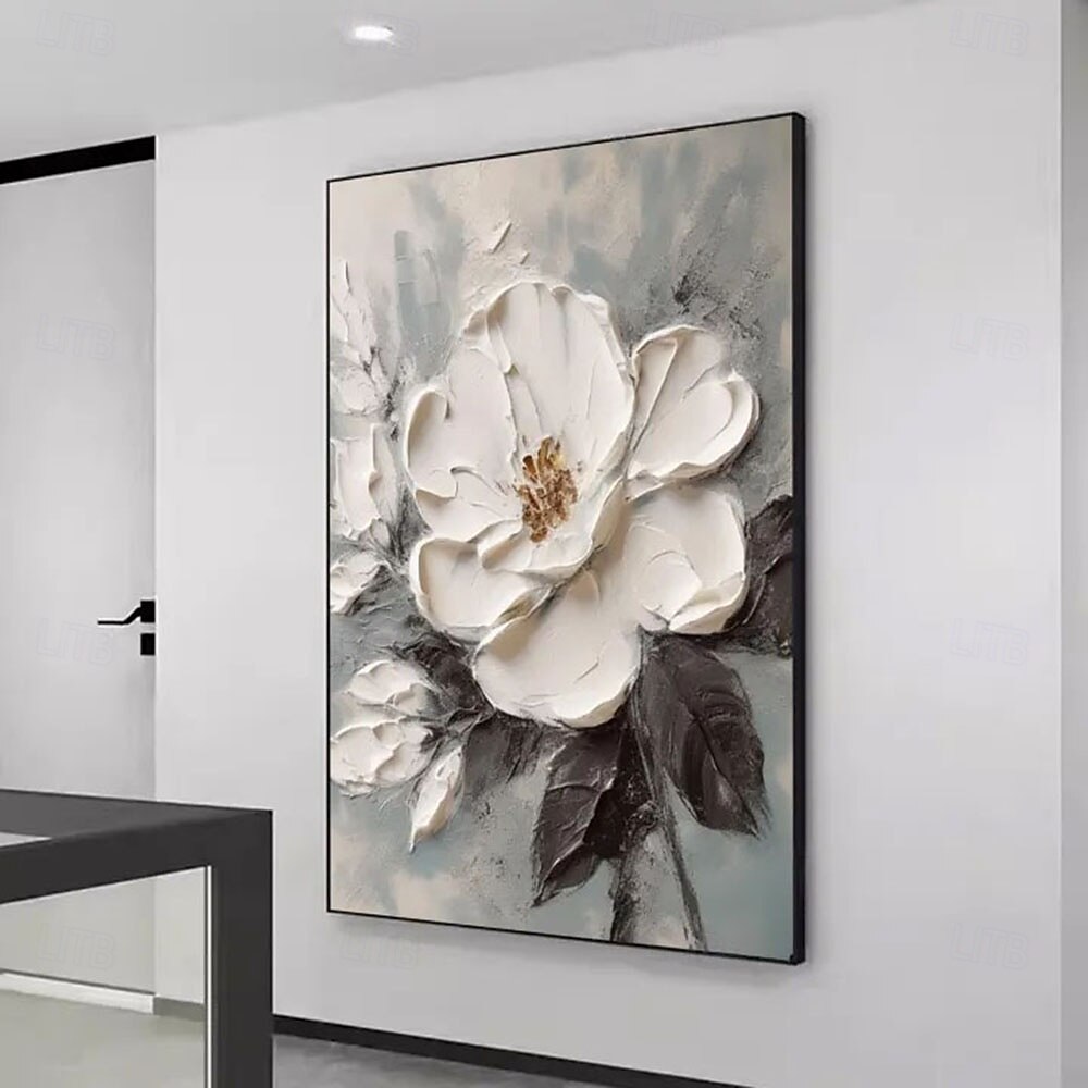 Peinture à l'huile 3D faite à la main, œuvre d'art florale blanche, teintes riches et technique d'impasto texturée mettant en valeur des fleurs vives et des coups de pinceau détaillés. Peinture à de 2025 ? $54.99 –P5