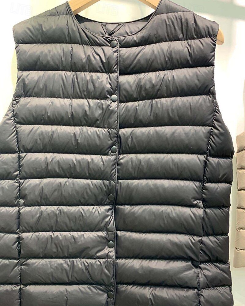 Dame سترة Bekvem Knapper Fritid عادي Ut på byen Helg Enkeltkneppet Normal Crewneck Normal Ermeløs Yttertøy Svart Hvit Kakifarget Høst Vinter 2025 - $27.99 –P5