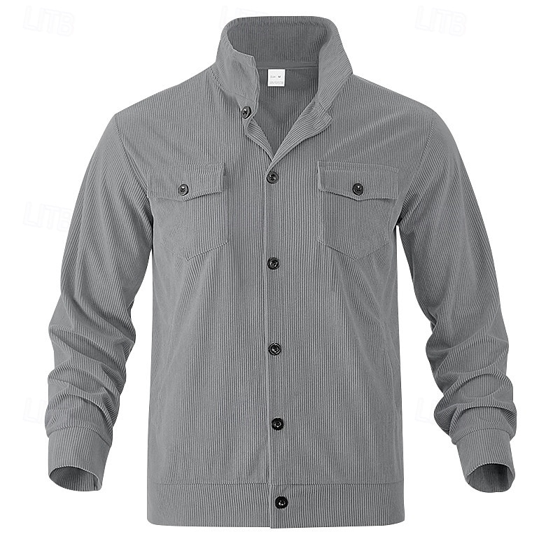 Herren Leichte Jacke Cordjacke Freizeitjacke Urlaub Täglich Atmungsaktiv Tasche Frühling Herbst Einfach Mode Klassisch Revers Regulär Schwarz Braun Hellgrau Armeegrün Aprikose Jacken 2025 - $29.99 –P17