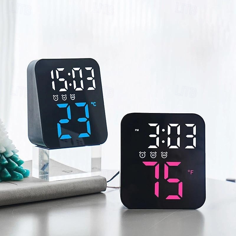 Relógio de parede digital LED com display de temperatura e tempo, despertador de mesa com brilho ajustável, decoração para casa e mesa, relógio eletrônico de 2025 por $16.99 –P1
