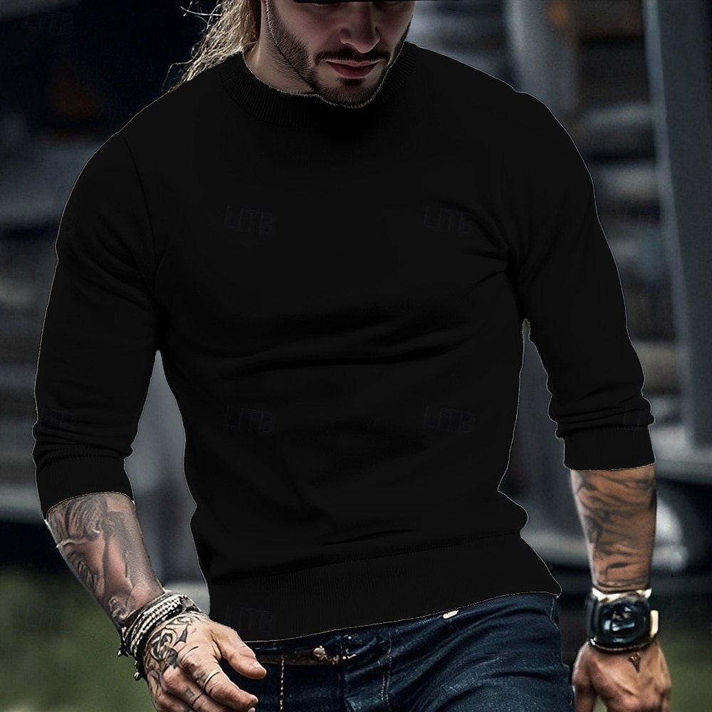 Voor heren Trui Gebreide trui Geribd breien Normale tops Gebreid Effen Hoge nek Modieus Basic Vakantie Alledaagse kleding Kleding Herfst Winter Rood Marineblauw S M L 2026 - $26.99 –P8