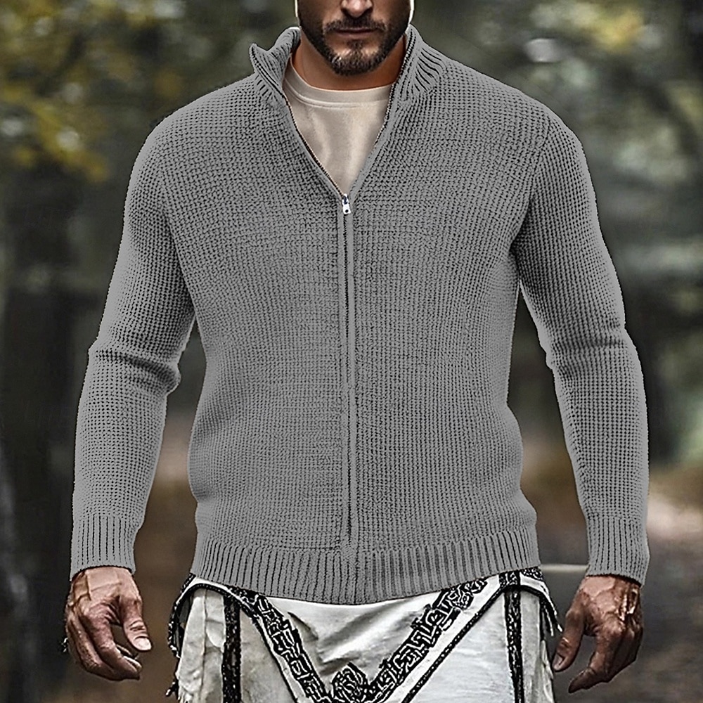 Herren Strickjacke Reißverschluss-Pullover Verkürzter Pullover Strickpullover Gerippt Grobstrick Stricken Normale Oberteile Gestrickt Einfarbig Rollkragen Mode Klassisch Urlaub Alltagskleidung 2026 - $48.99 –P3
