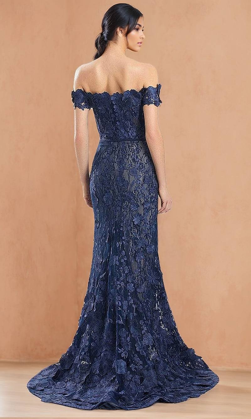 mit Blumen bestickte Spitzenapplikationen Meerjungfrau/Trompete Abendkleid elegantes Kleid formelle Hochzeit bodenlang ärmellos schulterfrei 2025 2025 - $165.99 –P2