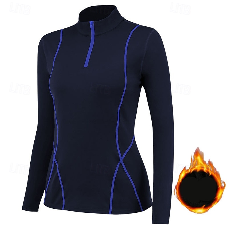 Women's Fleece Workout Shirt Yoga Top Stand Collar Warm Quarter Zipper Long Sleeve Sports Solid Color Top For Gym Athletic Sports Activewear 2025 - $23.99 –P3