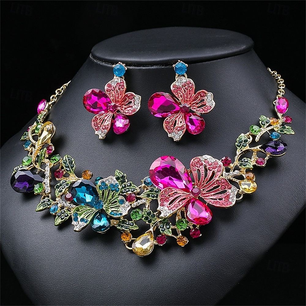 Parure de bijoux 2 Strass Chrome 1 Collier Boucles d'oreilles Femmes Élégant ancien Mode Le style rétro Classique Parure de Bijoux Pour Mariage Soirée robe demoiselle d honneur de 2025 ? $19.99 –P3