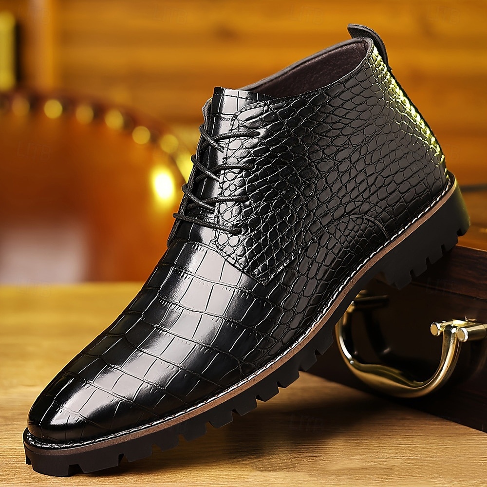 Bottines en similicuir bleu à motif crocodile pour homme – Chaussures habillées à lacets pour les événements professionnels et en soirée de 2025 ? $42.99 –P2