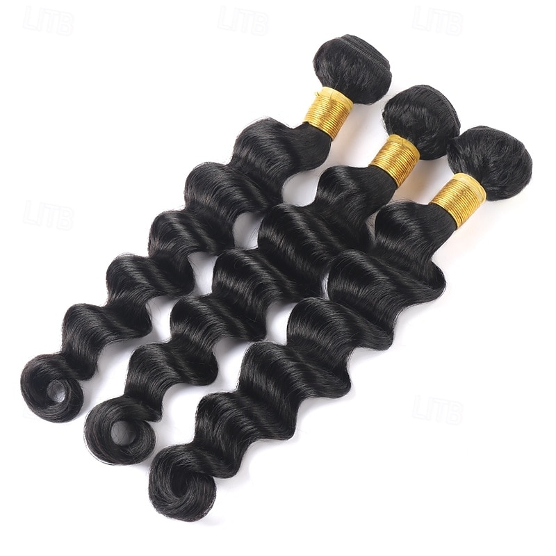 Extensiones de cabello humano brasileño suelto y profundo, 3 paquetes con cierre de encaje 4x4. 2025 - $222.99 –P3