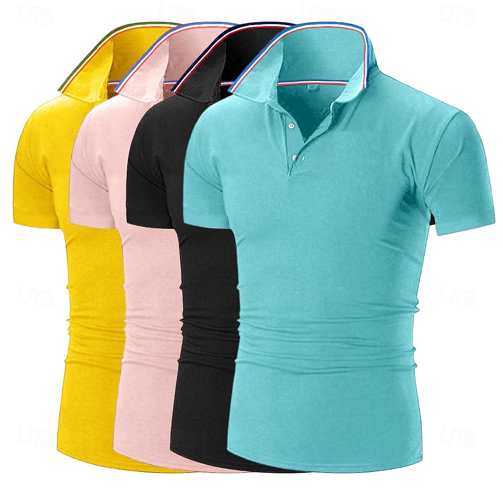 Pánské Golfová košile Polokošile Pique Obchod Ležérní Žebrovaný polo límec Krátký rukáv Módní Základní Pevná barva Knoflíky Vícebalení Léto Jaro & podzim Celý rok Slim 1# 2# 3# 4# 5# 6# Golfová košile 2025 - $41.99 –P5