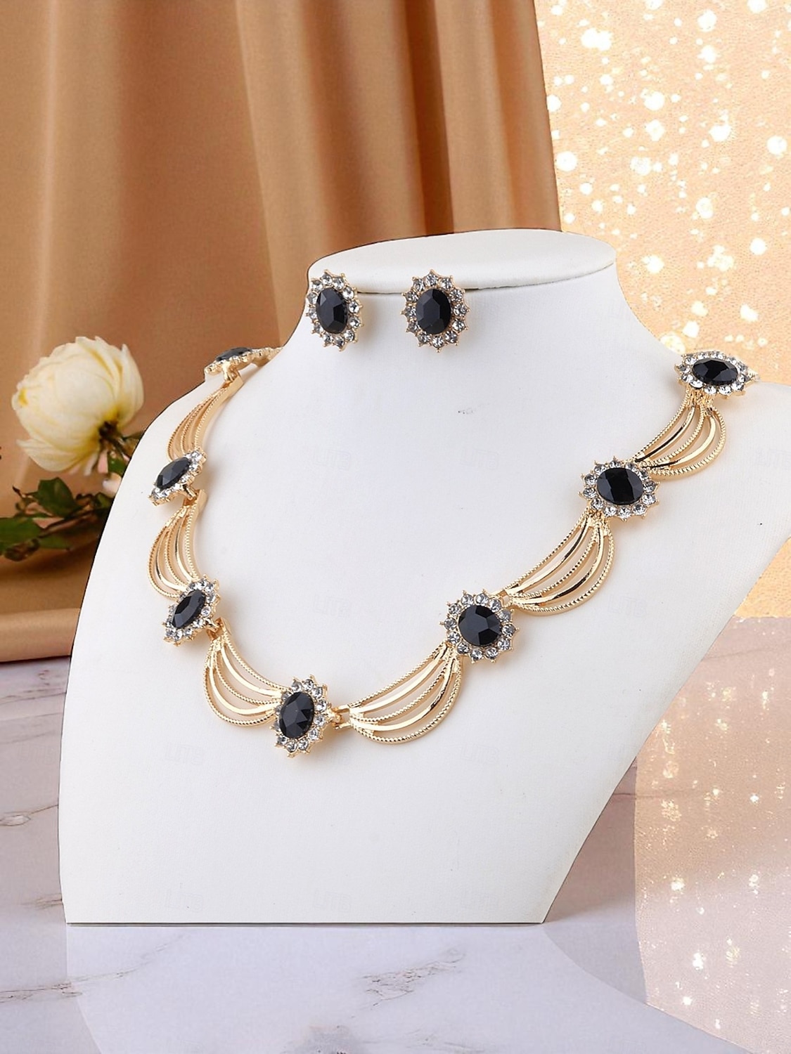 Conjunto de joias femininas para festa Gatsby - colar e brincos de cristal verde banhados a ouro com estilo art déco vintage dos anos 1920 para fantasias retrô e eventos noturnos de 2026 por $11.99 –P3