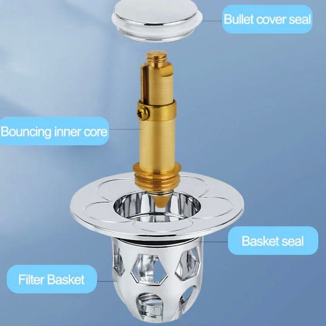 Bouchons de vidange universels pour évier de salle de bain, lot de 2 – Bouchon escamotable à pression avec noyau en laiton &lavabo de cuisine de 2026 ? $15.99 –P8