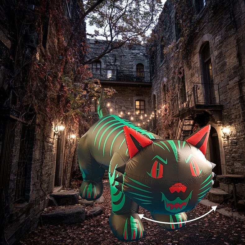 1 peça de cabeça móvel de gato de Halloween de 2,4 m com luz inflável, modelo de ar para áreas internas e externas, caminho de jardim, festa, atmosfera, luz decorativa, plugue EUA/UE/REINO UNIDO/AU de 2025 por $71.99 –P7