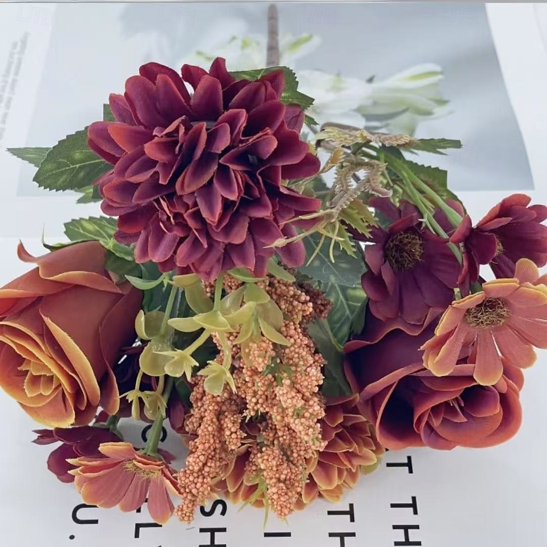 2 svazky podzimní kytice hortenzií, umělá pivoňka, růže, sedmikráska &Ruční květinová aranžmá ze sušených květin, malá kytice hedvábných květin do domácnosti &výzdoba akce 2026 - $19.99 –P8