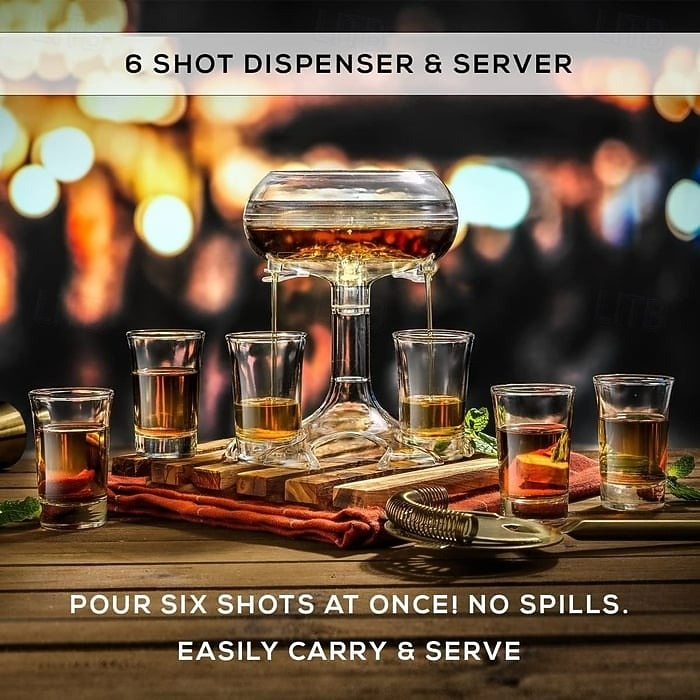 6 Shot Glass Dispenser and Holder Acrylic Liquor Dispenser Set with Cup Rack Durable Anti Drop Six Cup Pourer Perfect Bar Accessory Whiskey Vodka Drinkware Gift Set 2025 - $22.99 –P5