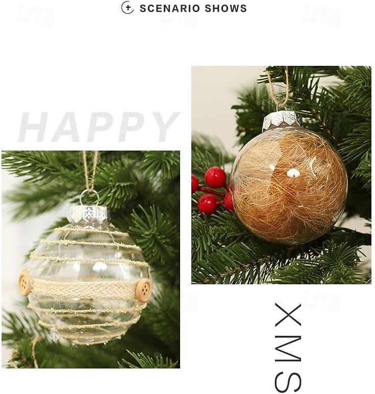 Juego de 6 adornos navideños transparentes con hilo para mascotas, bolas envueltas en flores secas, adornos navideños transparentes para bricolaje, para decoración de fiestas en el hogar. 2025 - $17.49 –P9