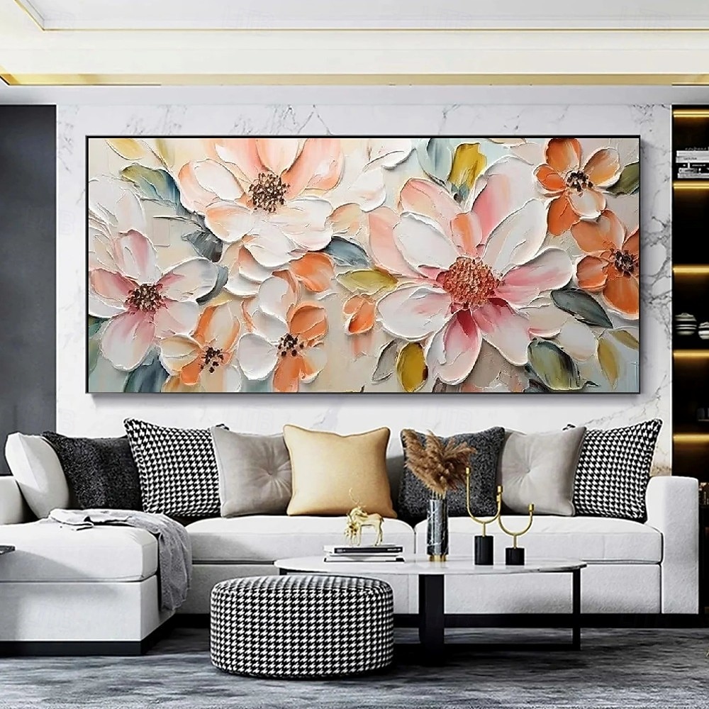 Pintura a óleo 3D feita à mão com composição floral, cores vibrantes e texturas ricas, criada usando a técnica de impasto, exibindo pétalas delicadas e tons vivos, perfeitas para decoração de casa de 2025 por $69.99 –P3