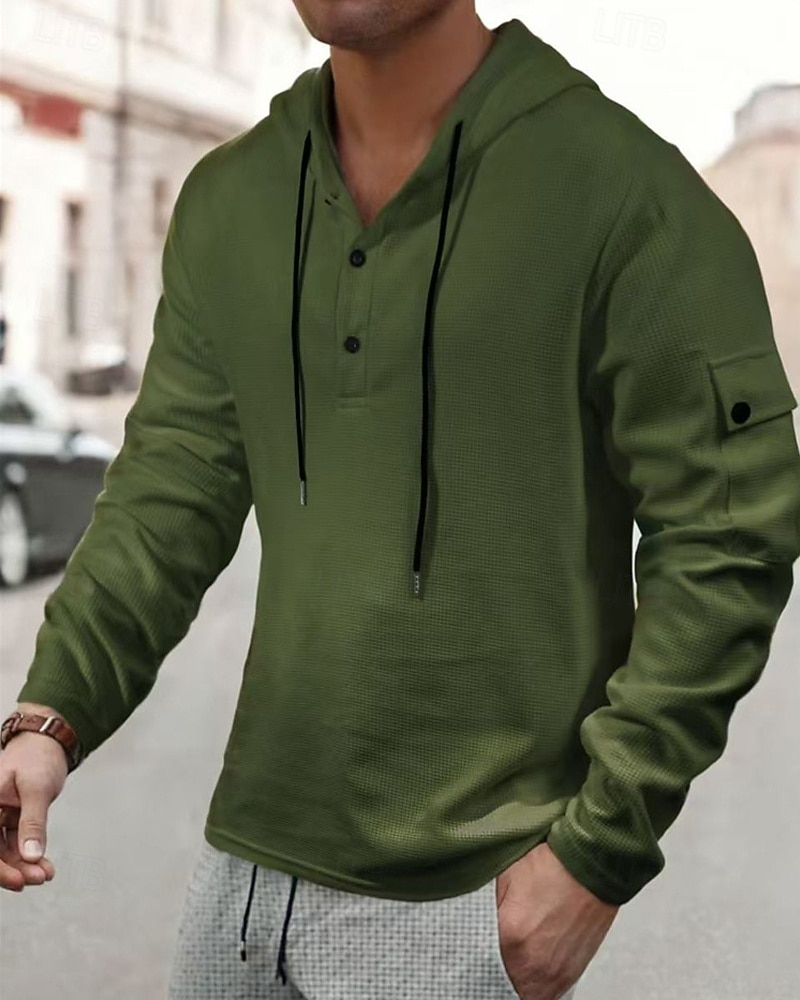 Men's Hoodie Button Up Hoodie Black White Army Green Navy Blue Khaki Hooded Plain Drawstring Sports & Outdoor Daily Holiday Polyester Streetwear Basic Casual Spring Fall Clothing Apparel Hoodies 2025 - $19.99 –P14