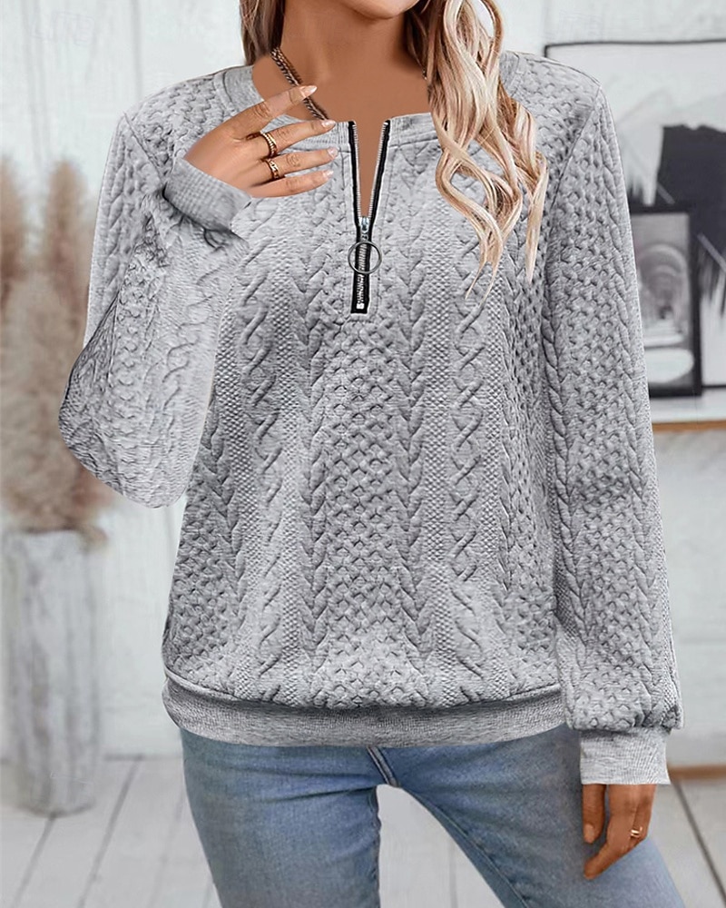 Per donna Felpa con texture Felpe Felpe con cerniera Semplice Streetwear Casual Comodo Manica Lunga Collo Alto Top Regolari Streetwear Ferie Uscire Zip a un quarto Bianco Rosa Vino Rosa scuro Blu del 2025 a $22.99 –P3