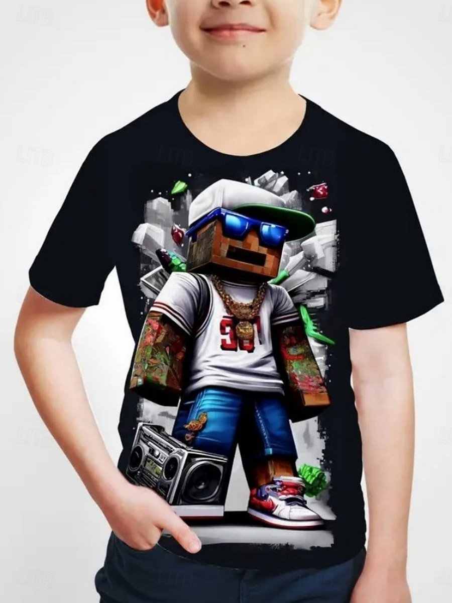 Pojkar 3D Grafisk Tecknat T-shirt Kortärmad Sommar Vår Mode Grundläggande Barn 4-12 år Rund hals Utomhus Ledigt Dagligen Normal 2025 - $11.99 –P2
