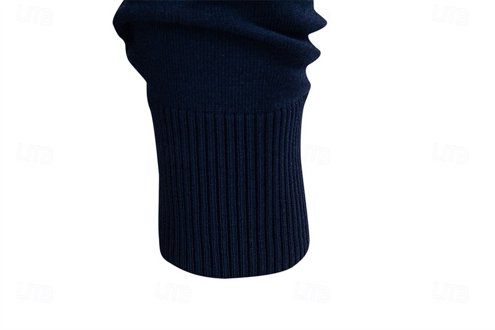 Herre Pullover genser Strikke Vanlige topper Jacquard Knapper Helfarge Polokrage Elegant Årgang Skole Hjem Klær Vår Høst Mørk Marineblå Kakifarget S M L 2026 - $35.99 –P14