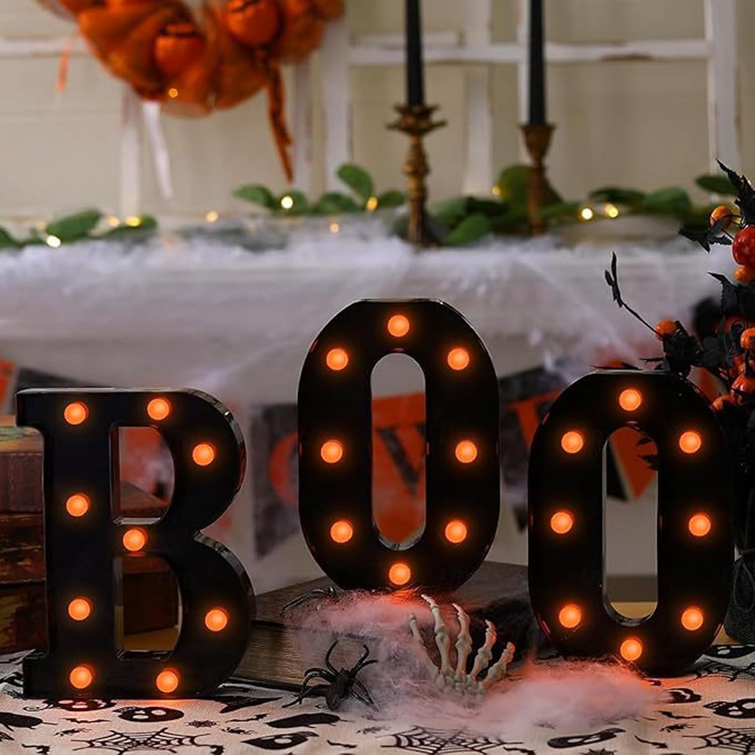 Lumini de Halloween cu litere, lumini luminoase în formă de boo, decor, lumini, ornamente pentru birou, fantomă, festival, atmosferă interioară, aspect 2025 - $21.99 –P9