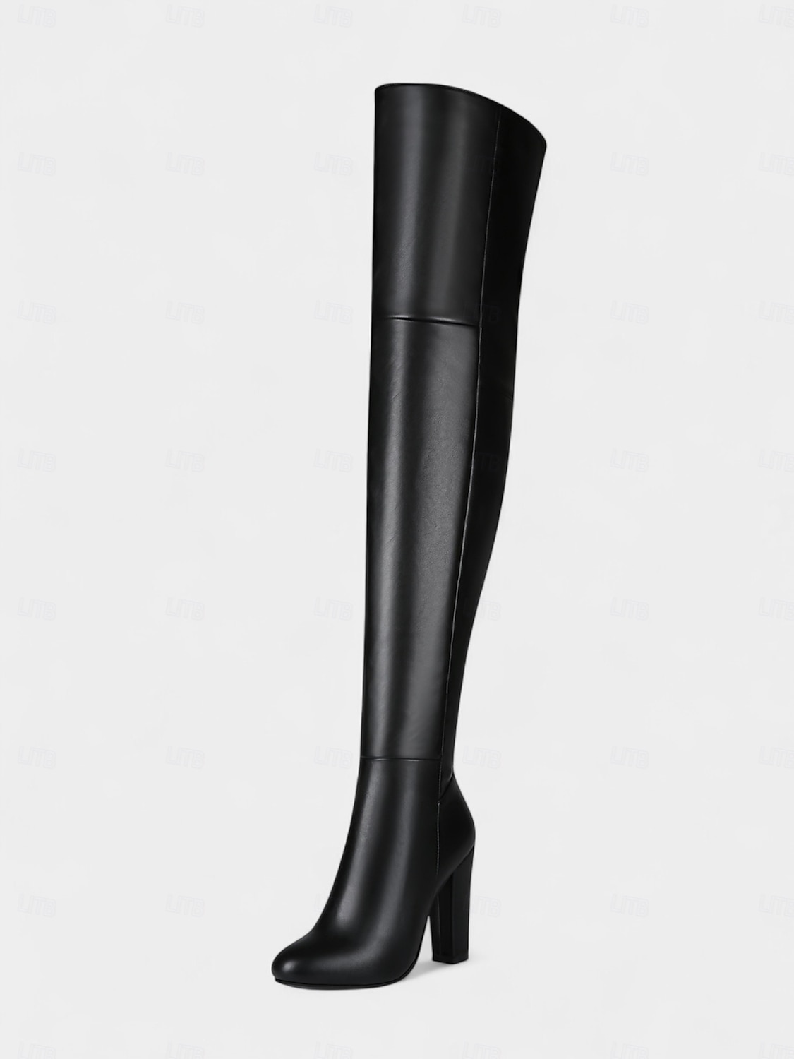 Women's Black Faux Leather Over-the-Knee Boots - High Block Heel, Side Zipper, Chic Street Style Winter Footwear for Daily, Nights Out and Fashion Events 2026 - $129.99 –P4