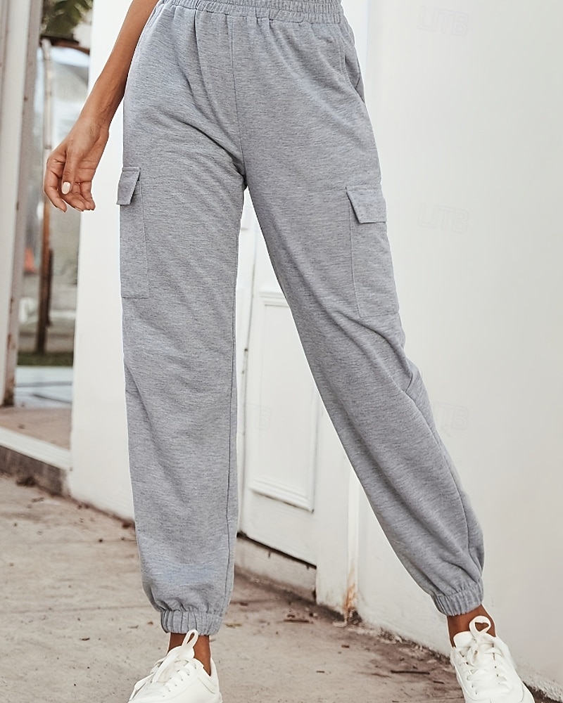 Women's Cargo Pants Slacks Streetwear Casual Full Length Natural Plain Pocket Elastic Waist Comfortable Street Holiday Daily Wear Grey Black Army Green Fall Regular Fit 2026 - $29.99 –P5