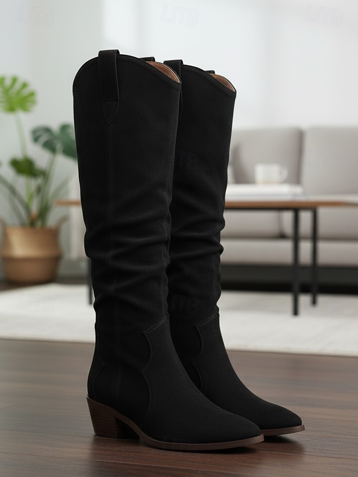 Bottes hautes en daim pour femmes, design ample à mollet large, chaussures de style bohème urbain décontracté pour femmes, chaussures de mode streetwear confortables au quotidien de 2025 ? $42.99 –P6