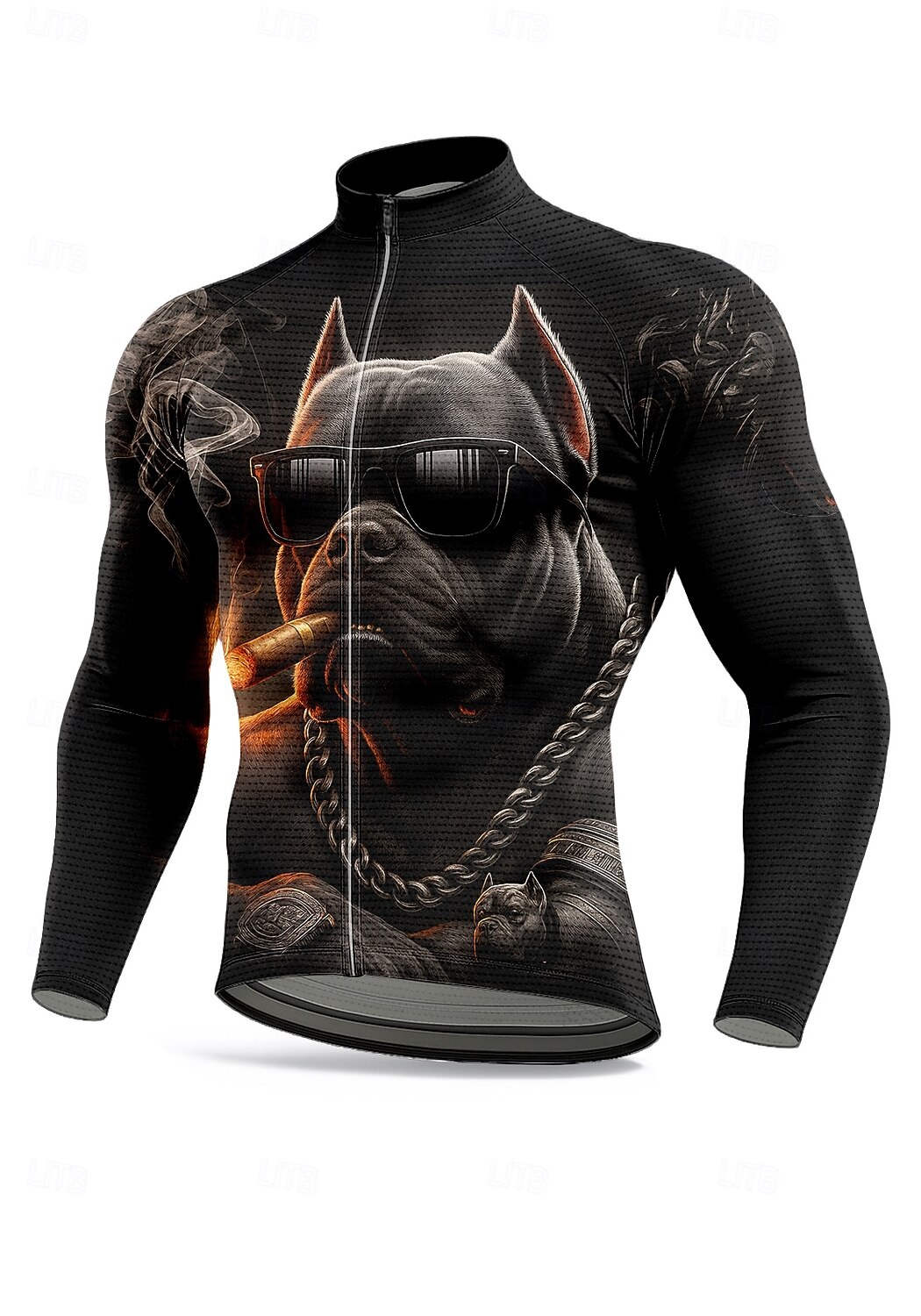 בגדי ריקוד גברים חולצות חולצת ג'רסי לרכיבה גראפי חיה כלב שרוול ארוך אופנייים ג'רזי צמרות עם 3 כיסים אחוריים רכיבת הרים רכיבת כביש שמש הגנה מפני השמש קרם הגנה ייבוש מהיר ספורט שחור ביגוד 2026 - $34.99 –P1