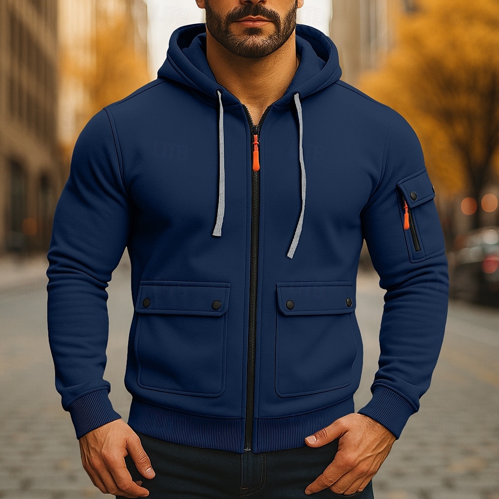 Per uomo Felpa con cappuccio Felpa con cappuccio a zip intera Felpa con cappuccio in pile Felpa con cappuccio tattica Nero Verde militare Blu marino Cachi Grigio chiaro Con Cappuccio Semplice Cerniera del 2025 a $23.99 –P2