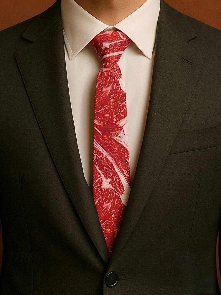 Herren-Halloween-Krawatte mit Fleisch-Print – lustiges und einzigartiges Steak- und Speck-Design, perfekt für Halloween-Partys und Kostümveranstaltungen 2025 - $11.99 –P1
