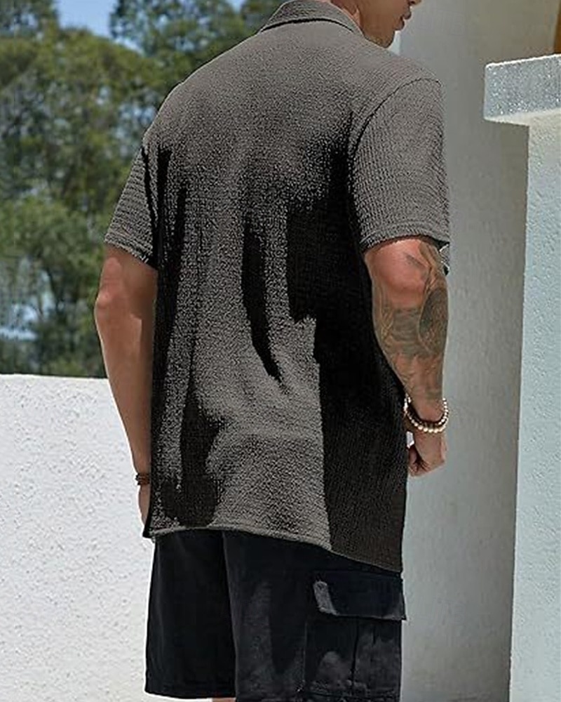 Per uomo Camicia Camicia Estiva Camicia casual Camicia da Spiaggia Camicia con Bottoni Marrone Scuro Nero Bianco Verde chiaro Rosa Manica Corta Semplice Bavero Vacanza Camicia hawaiana Abbigliamento del 2025 a $23.99 –P12