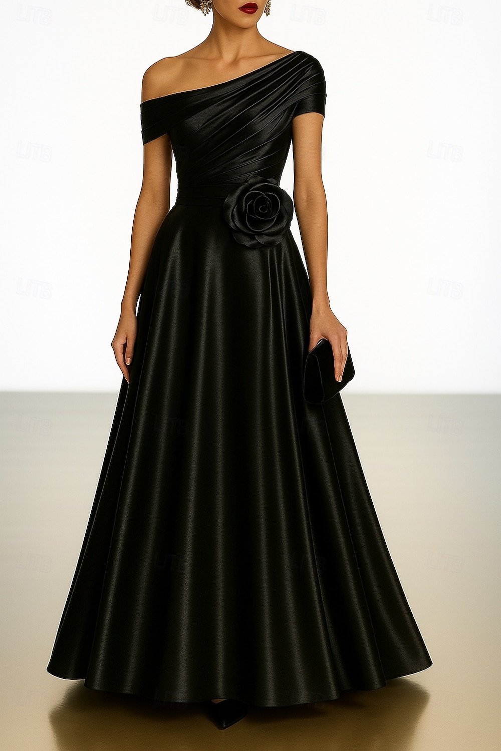 Linia -A Lungime Podea Rochii de seara Rochie De Bal Rochie formală Elegant Manșon scurt Pe Umăr Nuntă Oficial Satin întins cu Pliuri 2026 - $172.99 –P1