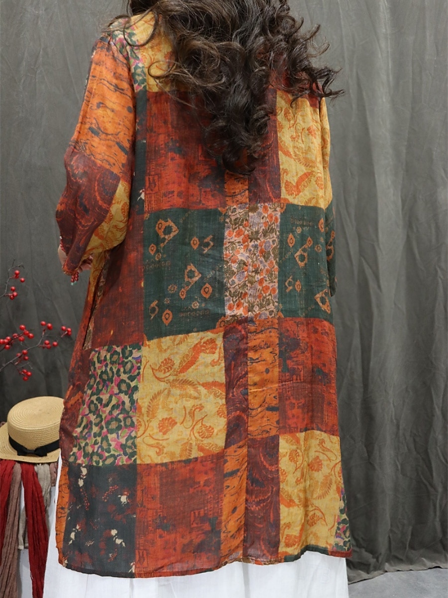 Per donna Camicie di cotone e lino Floreale Grafico Bohemien Elegante Essenziale Manica 3/4 Scollo a V Top Regolari Quotidiano Stampato Rosso Verde Estate Primavera del 2025 a $31.99 –P6