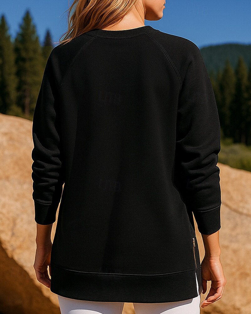 Dam Tröja med pullover Casual Toppar Dragkedja Långärmad Överdelar Fritids- Höst Solid färg Andningsfunktion Träna Utomhus Träning Sportkläder Sportkläder Svart Vit Vinröd 2025 - $21.99 –P2