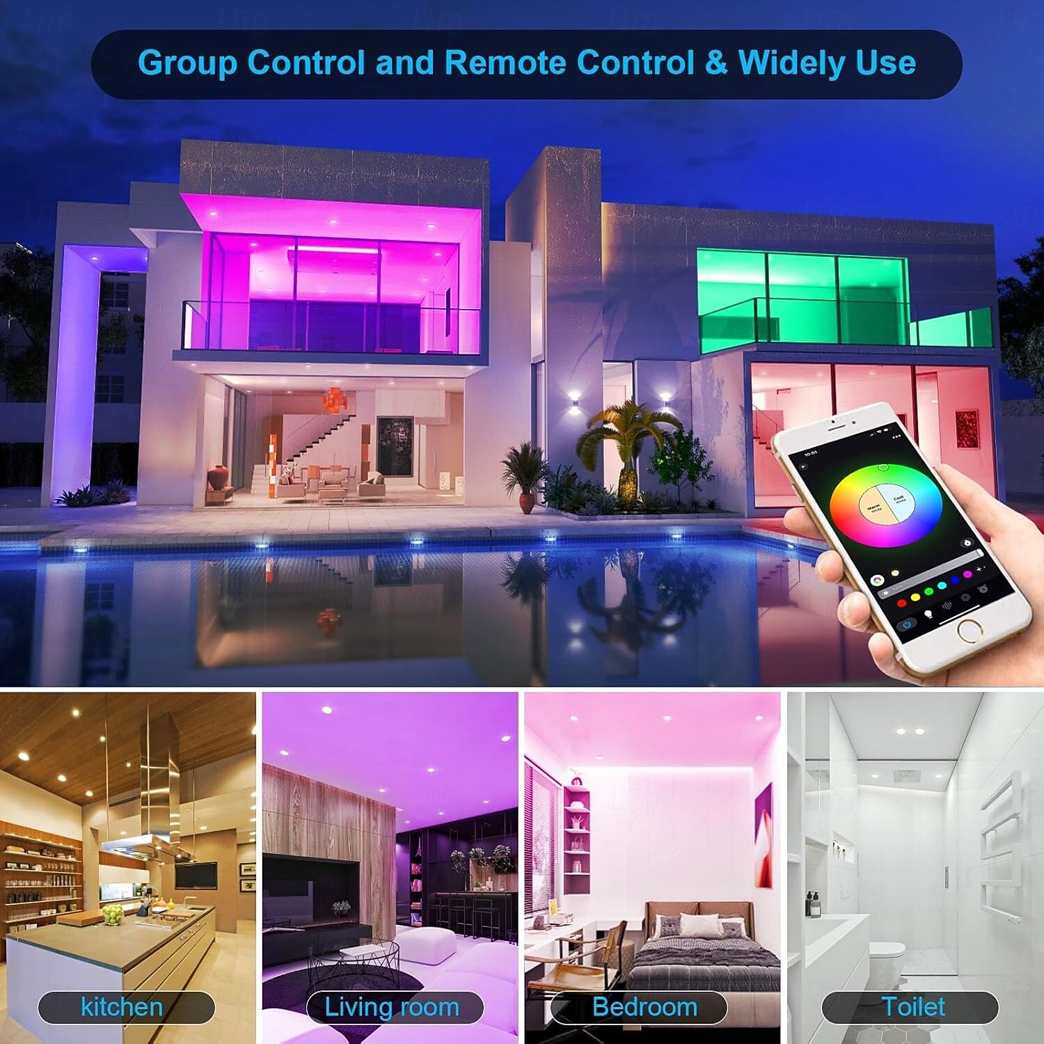 LED-taklampor infälld belysning wifi bluetooth, infälld taklampa, burklampor, rgb färgskiftande, dimbar, för sovrum, vardagsrum, köksbelysning i taket 2025 - $18.99 –P7