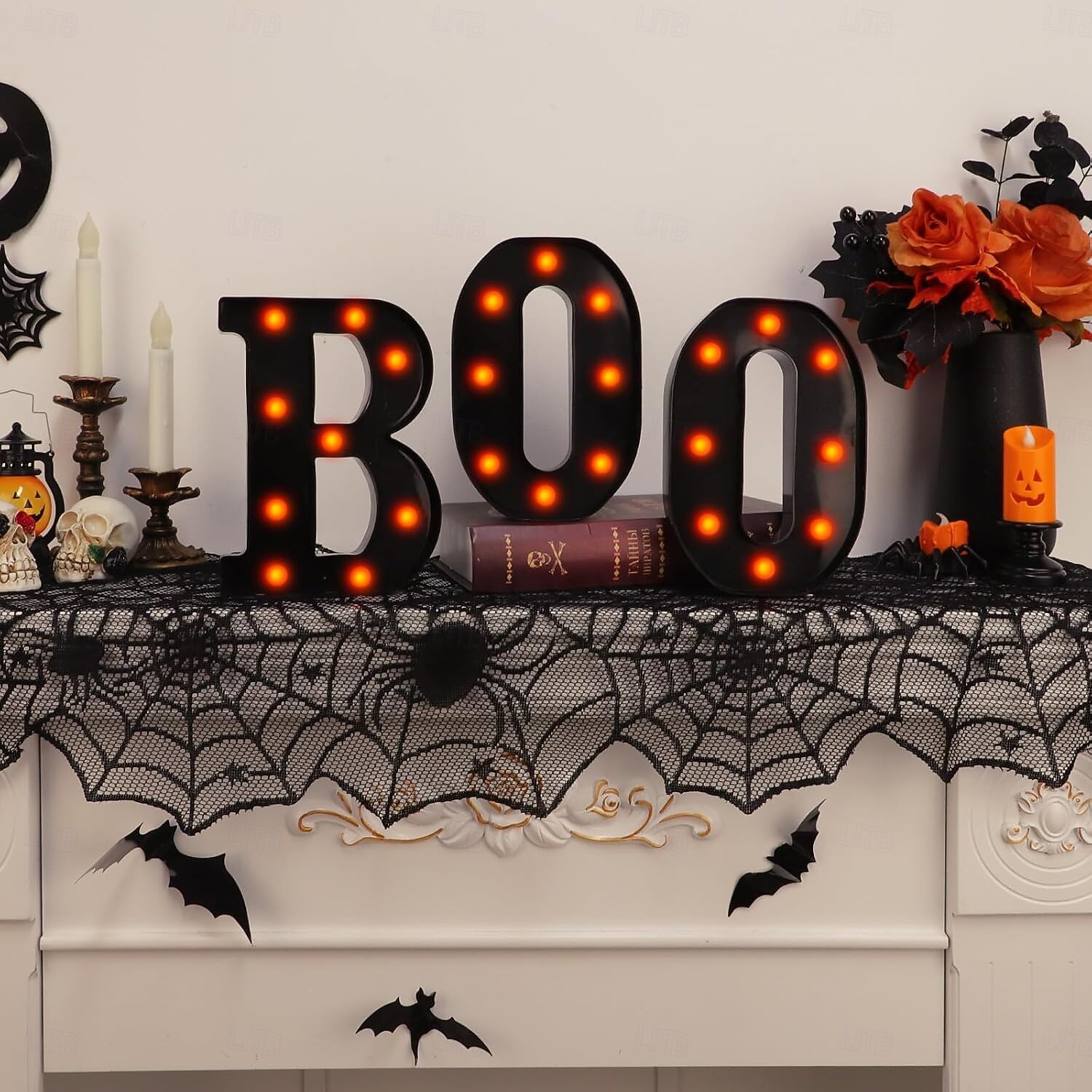 Lumini de Halloween cu litere, lumini luminoase în formă de boo, decor, lumini, ornamente pentru birou, fantomă, festival, atmosferă interioară, aspect 2025 - $21.99 –P6