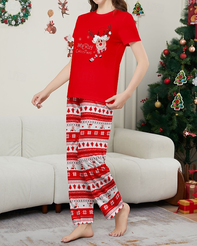 Family Pajamas Christmas Pattern Home Print Red Short Sleeve Active Matching Outfits 2025 - $19.49 –P12