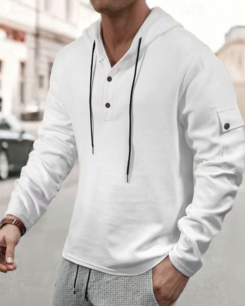 Men's Hoodie Button Up Hoodie Black White Army Green Navy Blue Khaki Hooded Plain Drawstring Sports & Outdoor Daily Holiday Polyester Streetwear Basic Casual Spring Fall Clothing Apparel Hoodies 2025 - $19.99 –P6