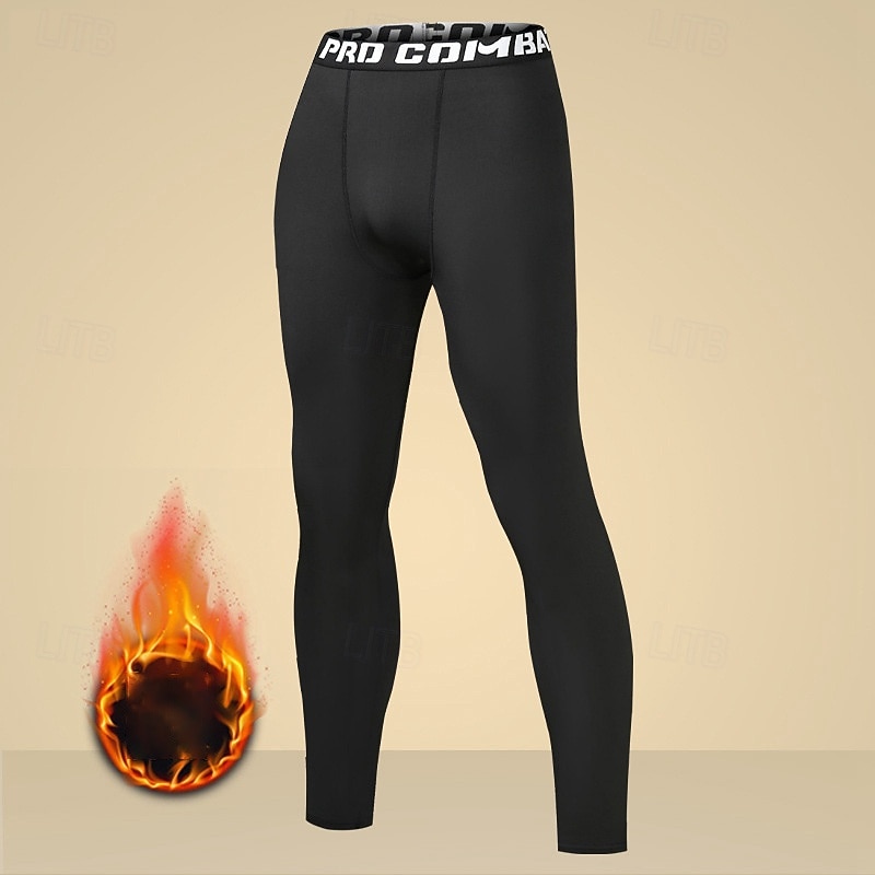 Herr Kompressionsbyxor Baslager Fleecefodrade Leggings Hög midja Underdelar Gym Fritids- Träningspass Höst vinter Varm Basket Löpning Yoga Normal Sportkläder Sportkläder Solid färg Ren svart Svart 2026 - $13.99 –P2