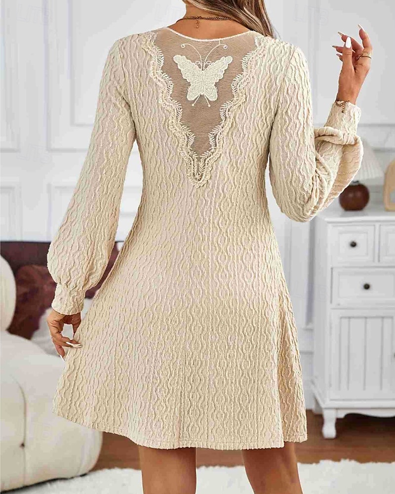 Damen Minikleid Spitzenkleid Freizeitkleid Mode Modern Laternenärmel Outdoor Urlaub Ausgehen Normale Passform Einfach Langarm V Ausschnitt Aprikose Herbst 2025 - $25.99 –P6