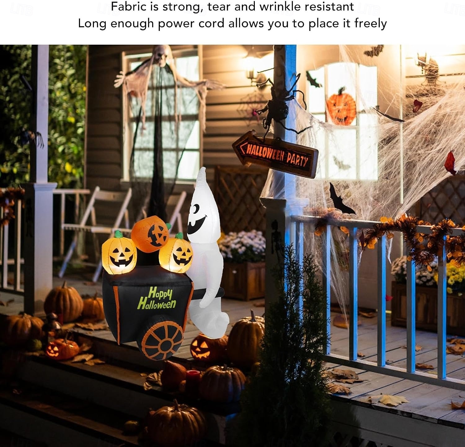 2026年 6フィート ハロウィン インフレータブル ゴーストがかぼちゃカルテットを押す LEDライト付き、防水の怖い光るデコレーション 屋内屋外 中庭 芝生 パーティー フェスティバル  コレクション – $89.99 –P4