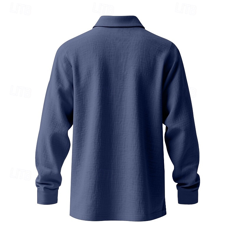 Herre Linskjorte Golf skjorte Arbeid Avslappet Knaphul Langermet Grunnleggende Moderne عادي Knapper Vår Høst Normal Svart Hvit Navyblå Kakifarget Militærgrønn Lyseblå Linskjorte 2025 - $20.99 –P13