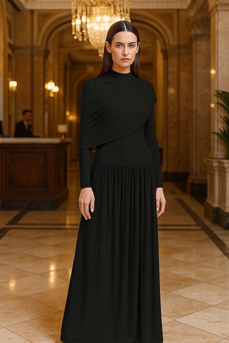 A-linje Kveldskjoler Elegant Formell kjole Formell Bryllup Gulvlengde Kortermet Crew-hals Jersey med Plissert Bølgemønster 2025 2025 - $149.99 –P2