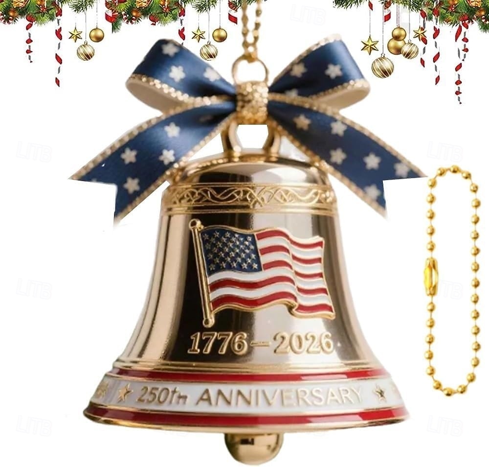 Julgransprydnad i metall emalj för USA:s 250-årsjubileum, handgjord, hängande minnesdekor, frihetsklocka, julgransprydnad för samlare, patriotisk julgran, staket, uteplats 2025 - $18.99 –P2
