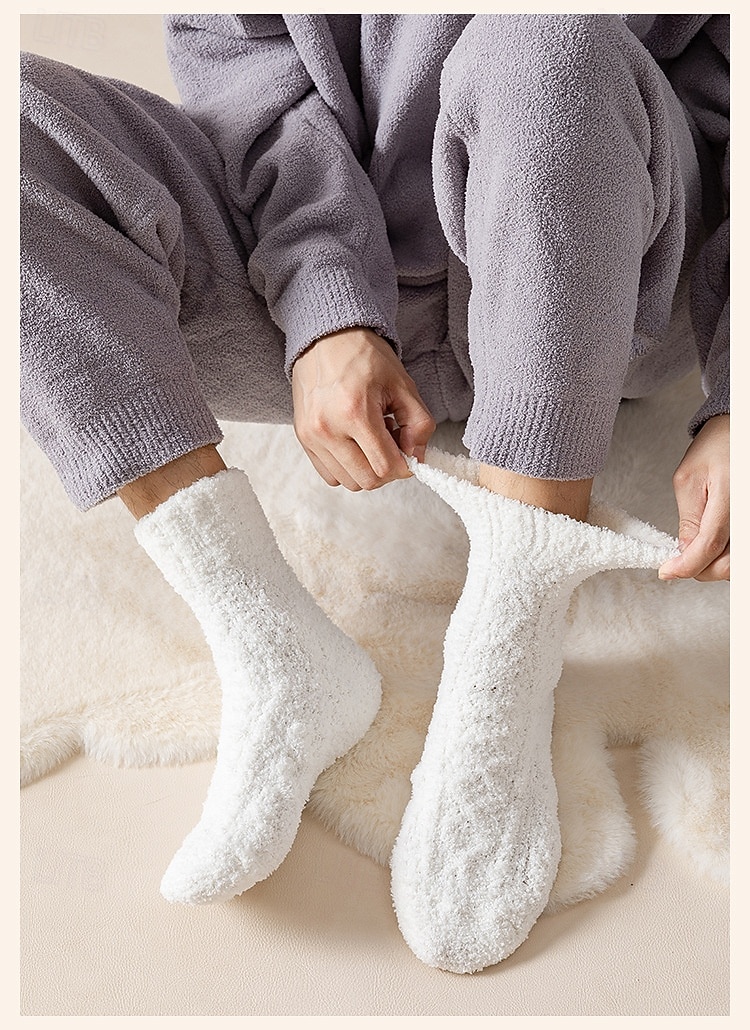 женские носки, не линяют, плотные зимние носки-тапочки из однотонного кораллового флиса, теплые домашние носки с силиконовой нескользящей подошвой 2026 - $7.99 –P2